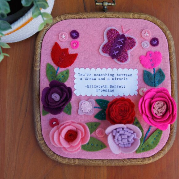 Handmade Embroidered Felt Applique Floral ORIGINAL Art by Catshy Crafts - Picture 2 of 8